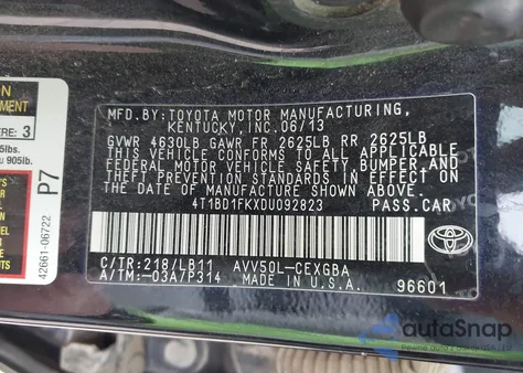 2013 Toyota Camry Hybrid Xle из США, поврежденный, VIN 4T1BD1FKXDU092823